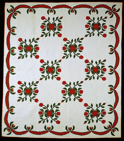 Bedcover (Peony Quilt), United States, c. 1840. Creator: Unknown