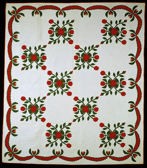 Framed Print : Bedcover (Peony Quilt), United States, c. 1840. Creator: Unknown Framed Print : Bedcover (Peony Quilt), United States, c. 1840. Creator: Unknown