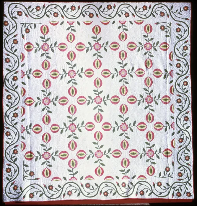 Framed Print : Bedcover in Pomegranate Pattern, United States, c. 1840. Creator: Unknown. Bedcover in Pomegranate Pattern, United States, c. 1840. Creator: Unknown Framed Print : Bedcover in Pomegranate Pattern, United States, c. 1840. Creator: Unknown. Bedcover in Pomegranate Pattern, United States, c. 1840. Creator: Unknown
