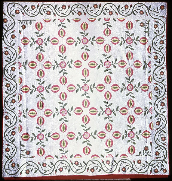 Bedcover in 'Pomegranate' Pattern, United States, c. 1840. Creator: Unknown. Bedcover in 'Pomegranate' Pattern, United States, c. 1840. Creator: Unknown