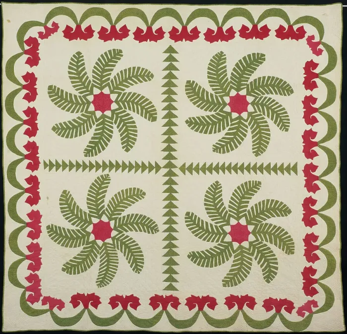 Framed Print : Bedcover (Princess Feather or Ostrich Plume Quilt), United States, c. 1850. Creator: Unknown Framed Print : Bedcover (Princess Feather or Ostrich Plume Quilt), United States, c. 1850. Creator: Unknown