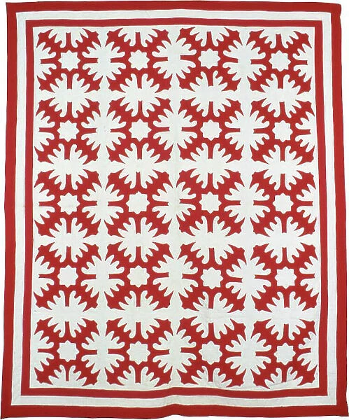 Bedcover (Star and Oak Leave Motif), Wisconsin, 1880's. Creator: Unknown