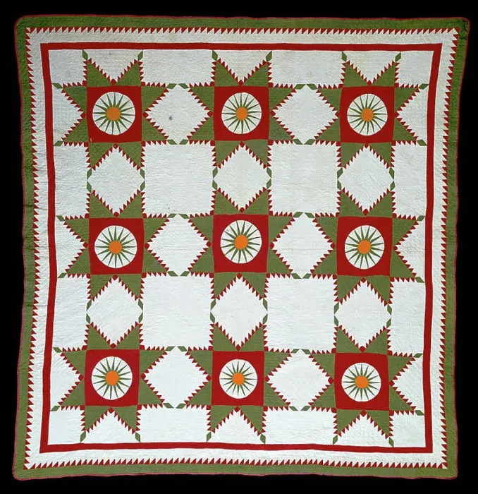 Framed Print : Bedcover (Sunburst or Feathered Edged Star Quilt), United States, c. 1830. Creator: Unknown Framed Print : Bedcover (Sunburst or Feathered Edged Star Quilt), United States, c. 1830. Creator: Unknown