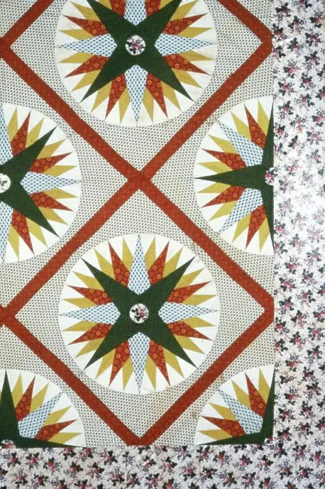 Framed Print : Bedcover (Unfinished Mariner's Compass Quilt), Pennsylvania, 1845 / 55. Creator: Unknown Framed Print : Bedcover (Unfinished Mariner's Compass Quilt), Pennsylvania, 1845 / 55. Creator: Unknown