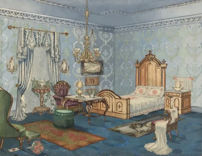 Framed Print : Bedroom, 1882, c. 1941. Creator: Perkins Harnly Framed Print : Bedroom, 1882, c. 1941. Creator: Perkins Harnly