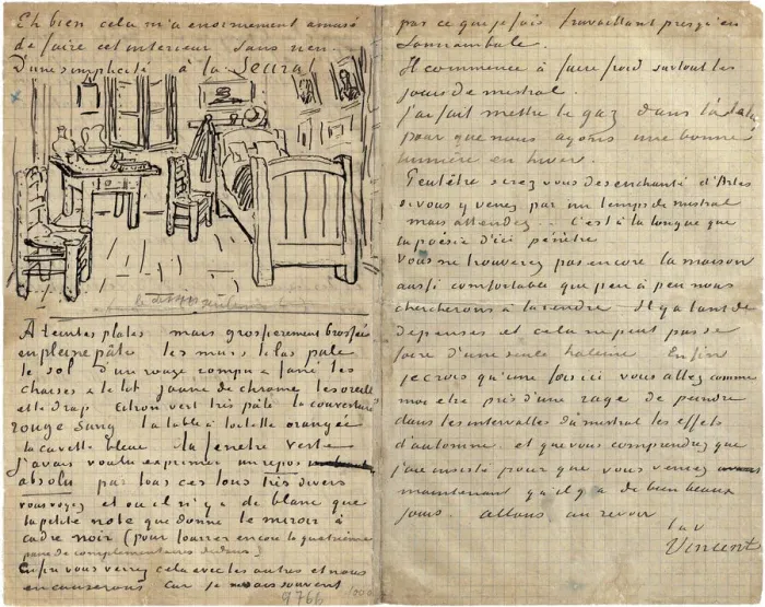 Framed Print : The bedroom, Letter to Paul Gauguin from Arles, Wednesday, 17 October 1888. Artist: Gogh, Vincent, van (1853-1890) Framed Print : The bedroom, Letter to Paul Gauguin from Arles, Wednesday, 17 October 1888. Artist: Gogh, Vincent, van (1853-1890)