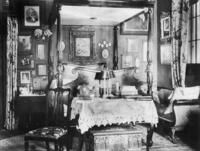 Framed Print : Bedroom, Mrs. Phoebe Apperson Hearst's home, Pleasanton, California, 1920s. Creator: Frances Benjamin Johnston Framed Print : Bedroom, Mrs. Phoebe Apperson Hearst's home, Pleasanton, California, 1920s. Creator: Frances Benjamin Johnston