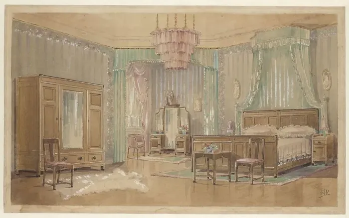 Framed Print : Bedroom with oval portraits, c.1925. Creator: Monogrammist HK Framed Print : Bedroom with oval portraits, c.1925. Creator: Monogrammist HK
