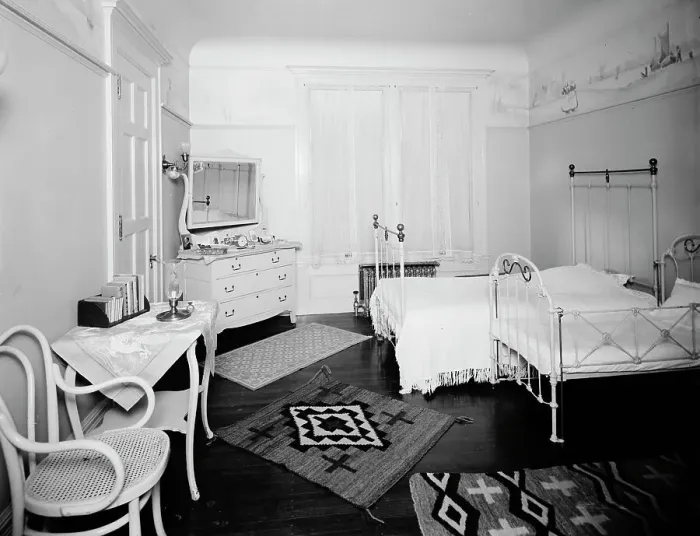 Framed Print : Bedroom, residence of Mr. Fair, 40 Putnam Avenue, Detroit, Mich. between 1905 and 1915. Creator: Unknown Framed Print : Bedroom, residence of Mr. Fair, 40 Putnam Avenue, Detroit, Mich. between 1905 and 1915. Creator: Unknown