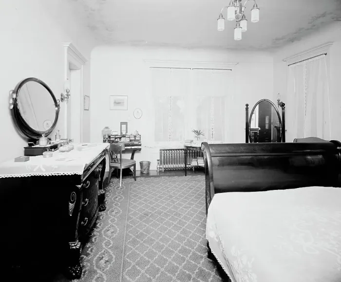 Framed Print : Bedroom, residence of Mr. Fair, 40 Putnam Avenue, Detroit, Mich. between 1905 and 1915. Creator: Unknown Framed Print : Bedroom, residence of Mr. Fair, 40 Putnam Avenue, Detroit, Mich. between 1905 and 1915. Creator: Unknown