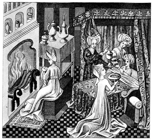 Bedroom scene, 15th century, (1910)