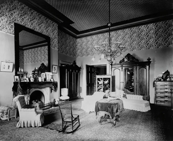 Framed Print : Bedroom in the White House, Washington, D.C. 1893. Creator: Frances Benjamin Johnston Framed Print : Bedroom in the White House, Washington, D.C. 1893. Creator: Frances Benjamin Johnston