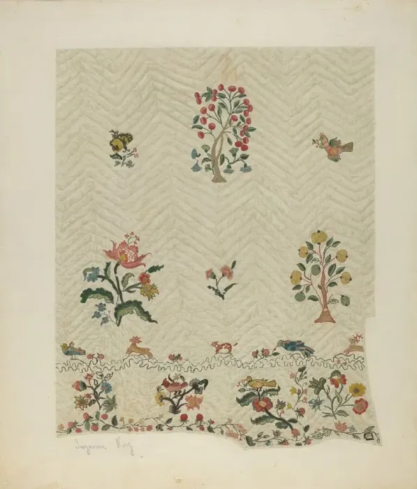Framed Print : Bedspread, c. 1941. Creator: Suzanne Roy Framed Print : Bedspread, c. 1941. Creator: Suzanne Roy