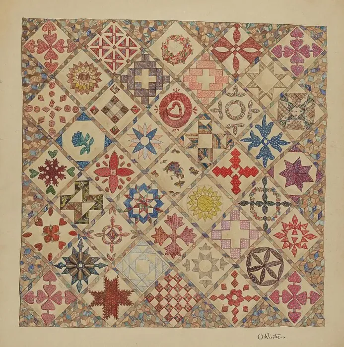 Framed Print : Bedspread (Detail of Center), c. 1937. Creator: Charlotte Winter Framed Print : Bedspread (Detail of Center), c. 1937. Creator: Charlotte Winter