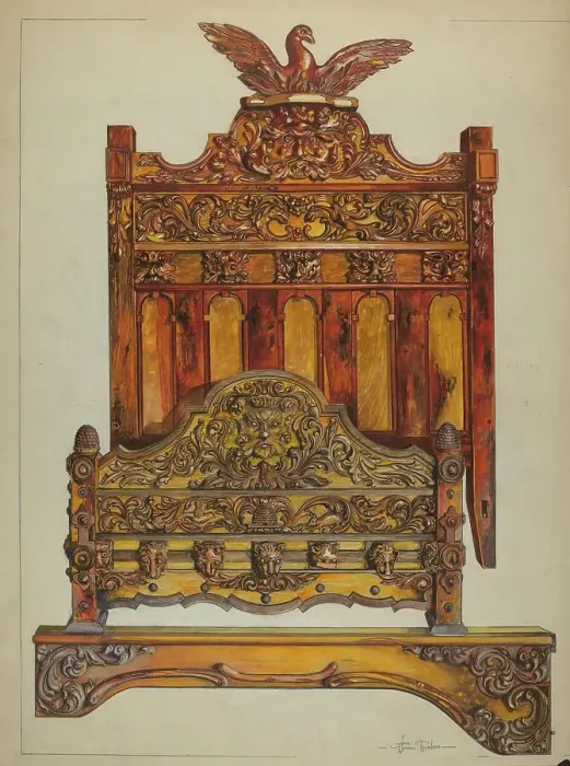 Framed Print : Bedstead, c. 1937. Creator: Florence Truelson Framed Print : Bedstead, c. 1937. Creator: Florence Truelson