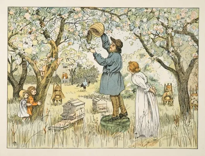 Framed Print : The Bee Farmer, from Four and Twenty Toilers, pub. 1900 (colour lithograph) Framed Print : The Bee Farmer, from Four and Twenty Toilers, pub. 1900 (colour lithograph)