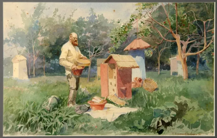 Framed Print : At the bee yard, 1890. Artist: Samokish-Sudkovskaya, Elena Petrovna (1863-1924) Framed Print : At the bee yard, 1890. Artist: Samokish-Sudkovskaya, Elena Petrovna (1863-1924)