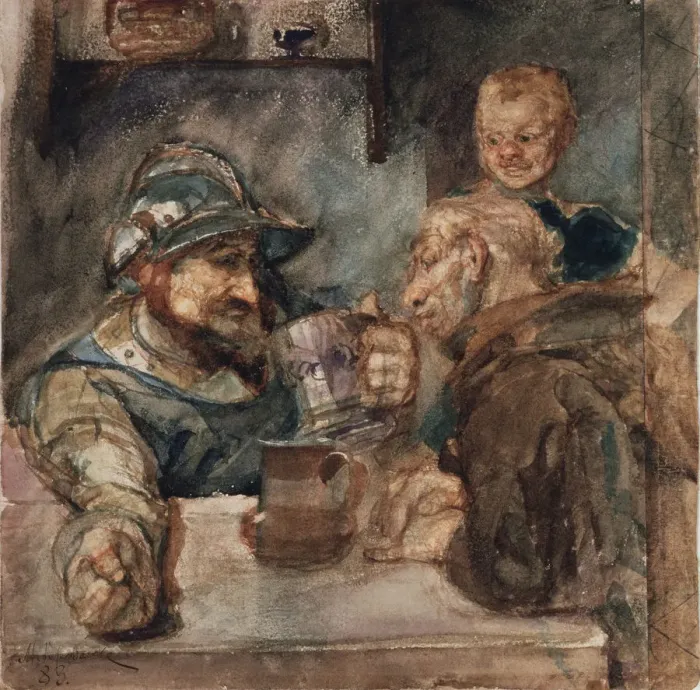 Framed Print : Over a Beer Tankard, 1883. Artist: Vrubel, Mikhail Alexandrovich (1856-1910) Framed Print : Over a Beer Tankard, 1883. Artist: Vrubel, Mikhail Alexandrovich (1856-1910)