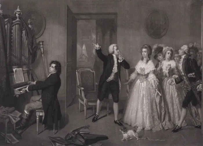 Framed Print : Beethoven in Mozarts House. Creator: Merle, Hugues (1823-1881) Framed Print : Beethoven in Mozarts House. Creator: Merle, Hugues (1823-1881)