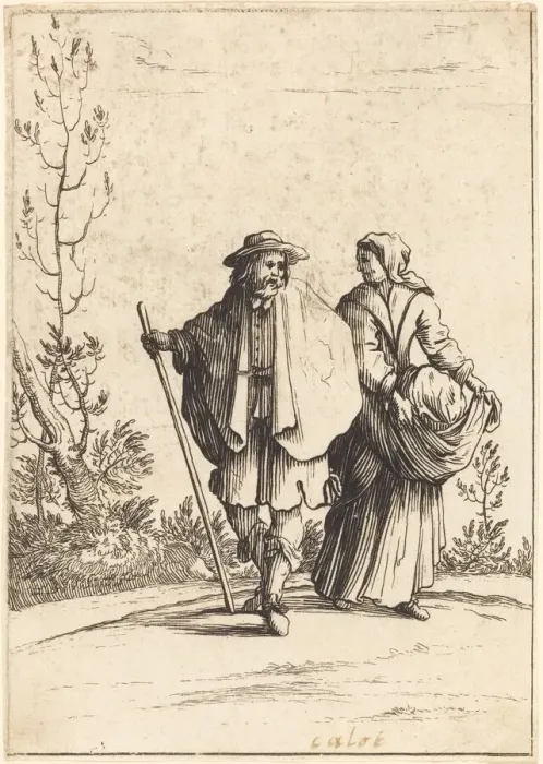 Framed Print : Beggar Couple, with Landscape in Background, 17th century. Creator: Unknown Framed Print : Beggar Couple, with Landscape in Background, 17th century. Creator: Unknown