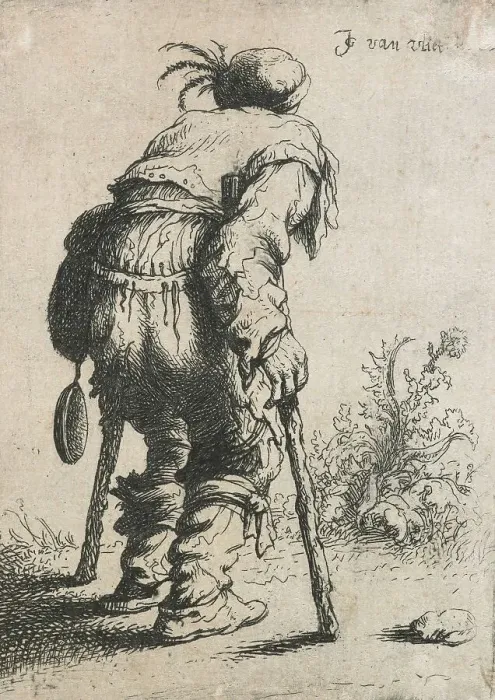 Framed Print : Beggar with two crutches, 1632. Creator: Jan Georg van Vliet Framed Print : Beggar with two crutches, 1632. Creator: Jan Georg van Vliet