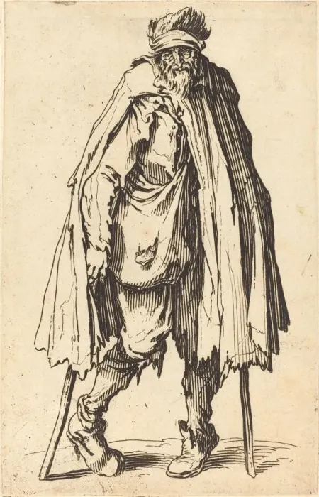 Framed Print : Beggar with Crutches and Sack, c. 1622. Creator: Jacques Callot Framed Print : Beggar with Crutches and Sack, c. 1622. Creator: Jacques Callot