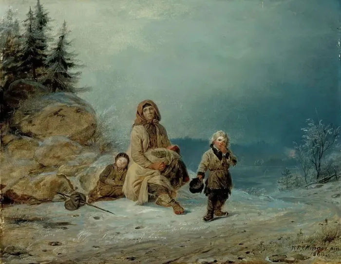 Framed Print : Beggar Family on the Road, 1860. Creator: Robert Wilhelm Ekman Framed Print : Beggar Family on the Road, 1860. Creator: Robert Wilhelm Ekman