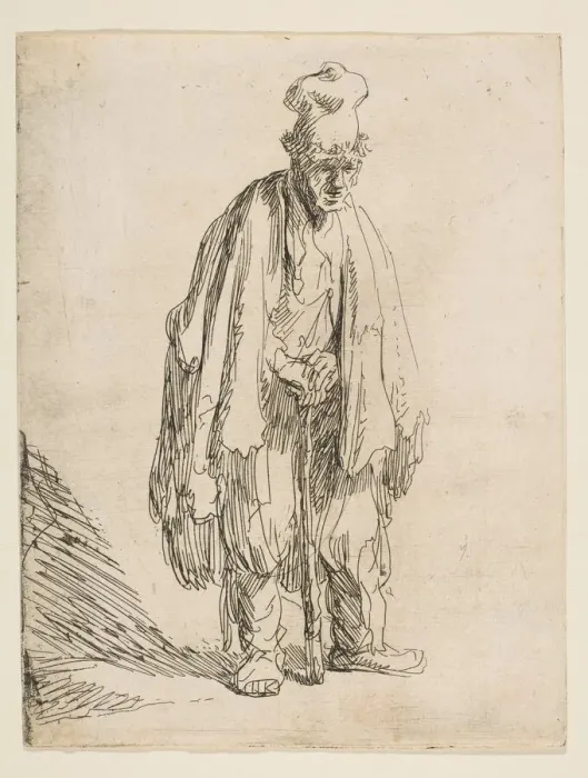 Framed Print : Beggar in a High Cap, Standing and Leaning on a Stick, ca. 1629 Framed Print : Beggar in a High Cap, Standing and Leaning on a Stick, ca. 1629