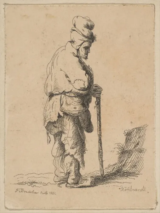 Framed Print : Beggar Leaning on a Stick (reverse copy), 1851. Creator: F Bradshaw Framed Print : Beggar Leaning on a Stick (reverse copy), 1851. Creator: F Bradshaw