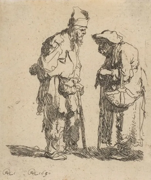 Framed Print : Beggar Man and Beggar Woman Conversing, 1630. 1630. Creator: Rembrandt Harmensz van Rijn Framed Print : Beggar Man and Beggar Woman Conversing, 1630. 1630. Creator: Rembrandt Harmensz van Rijn