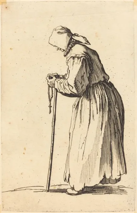 Framed Print : Beggar Woman with Rosary, c. 1622. Creator: Jacques Callot Framed Print : Beggar Woman with Rosary, c. 1622. Creator: Jacques Callot