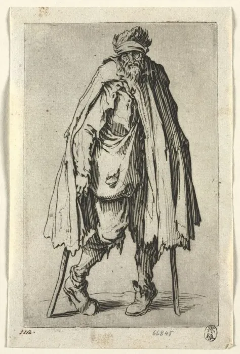 Framed Print : The Beggars: Beggar on Crutches with a Bag, c. 1623. Creator: Jacques Callot (French, 1592-1635) Framed Print : The Beggars: Beggar on Crutches with a Bag, c. 1623. Creator: Jacques Callot (French, 1592-1635)