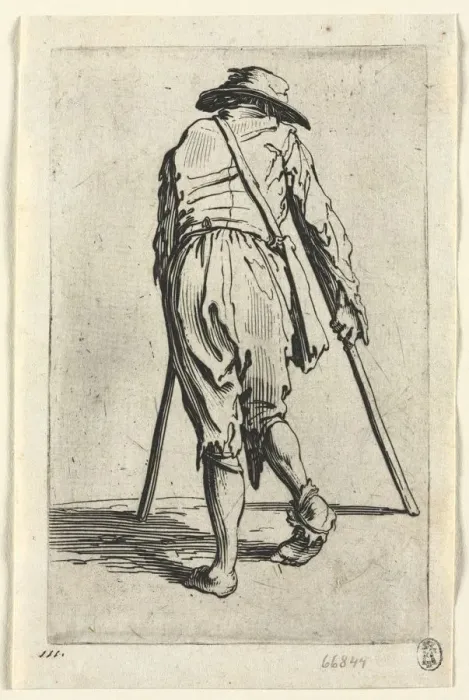 Framed Print : The Beggars: Beggar on Crutches, Wearing a Hat, c. 1623. Creator: Jacques Callot (French Framed Print : The Beggars: Beggar on Crutches, Wearing a Hat, c. 1623. Creator: Jacques Callot (French