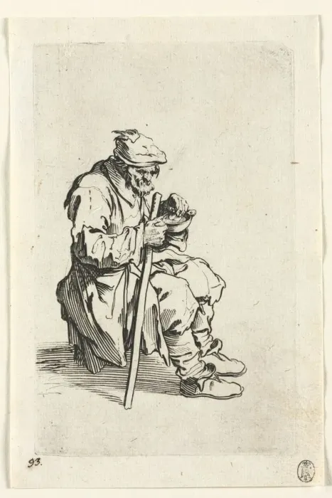 Framed Print : The Beggars: Beggar Sitting Down and Eating, c. 1623. Creator: Jacques Callot (French, 1592-1635) Framed Print : The Beggars: Beggar Sitting Down and Eating, c. 1623. Creator: Jacques Callot (French, 1592-1635)