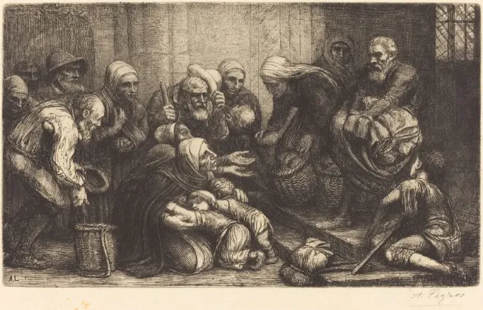 Framed Print : Beggars of Brussels (Les mendiants de Bruges). Creator: Alphonse Legros Framed Print : Beggars of Brussels (Les mendiants de Bruges). Creator: Alphonse Legros