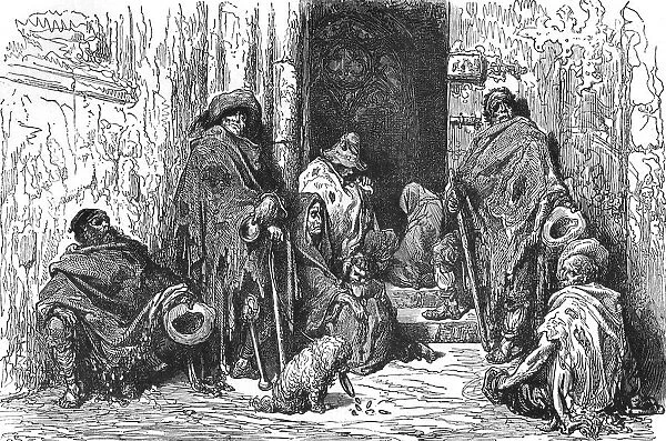 'Beggars in Cathedral of Barcelona; Notes on Spain, 1875. Creator: Unknown