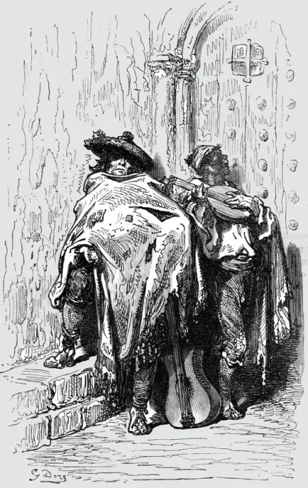 Framed Print : Beggars at a Church Door in Andalusia;An Autumn Tour in Andalusia, 1875. Creator: Gustave Doré Framed Print : Beggars at a Church Door in Andalusia;An Autumn Tour in Andalusia, 1875. Creator: Gustave Doré