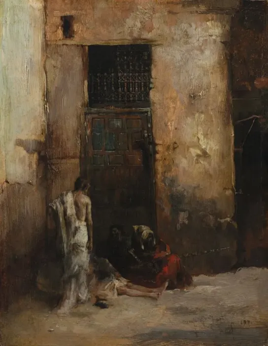 Framed Print : Beggars by a Door, 1870. Creator: Mariano Fortuny y Carbo (Spanish, 1838-1874)