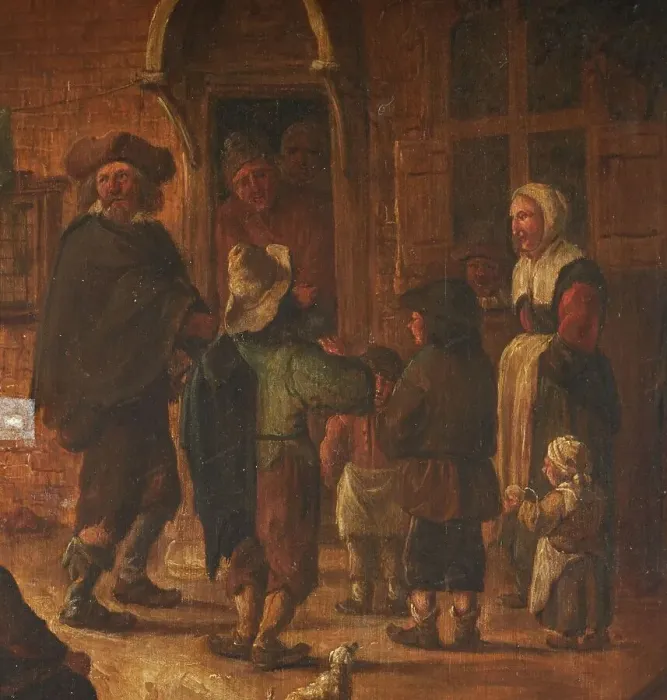 Framed Print : Beggars at the door of the inn, in the style of Adriaen van Ostade. Creator: Unknown Framed Print : Beggars at the door of the inn, in the style of Adriaen van Ostade. Creator: Unknown
