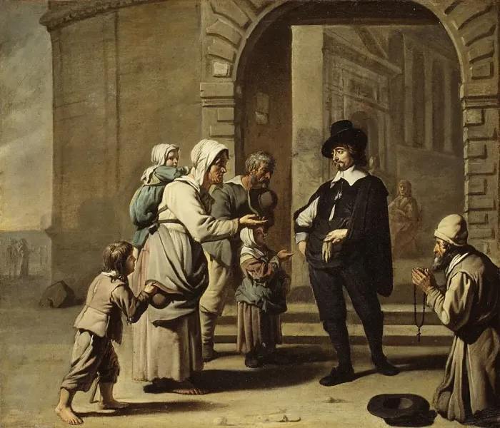 Framed Print : Beggars at a Doorway. Creators: Master of the Beguins, Abraham Willemsens Framed Print : Beggars at a Doorway. Creators: Master of the Beguins, Abraham Willemsens