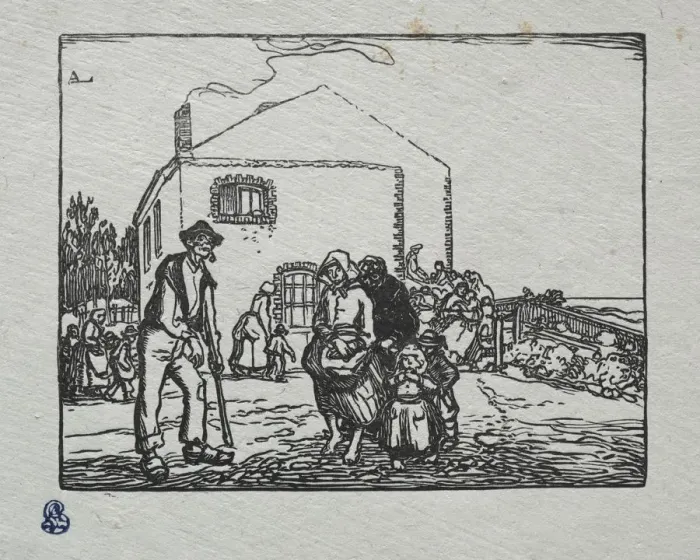 Framed Print : The Beggars at the Last House, 1905. Creator: Auguste Louis Lepere (French, 1849-1918) Framed Print : The Beggars at the Last House, 1905. Creator: Auguste Louis Lepere (French, 1849-1918)