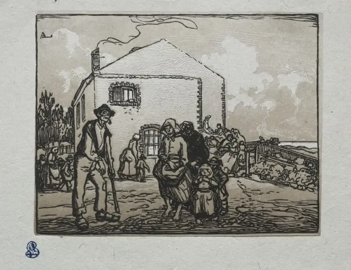 Framed Print : The Beggars at the Last House, 1905. Creator: Auguste Louis Lepere (French, 1849-1918) Framed Print : The Beggars at the Last House, 1905. Creator: Auguste Louis Lepere (French, 1849-1918)