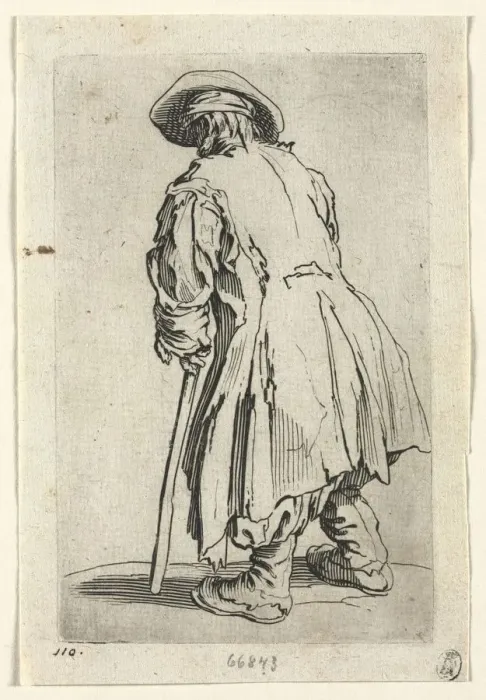 Framed Print : The Beggars: Old Beggar on One Single Crutch, c. 1623. Creator: Jacques Callot (French, 1592-1635) Framed Print : The Beggars: Old Beggar on One Single Crutch, c. 1623. Creator: Jacques Callot (French, 1592-1635)