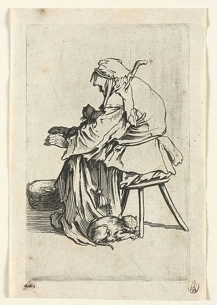 The Beggars: Old Woman and Cats, c. 1623. Creator: Jacques Callot (French, 1592-1635)