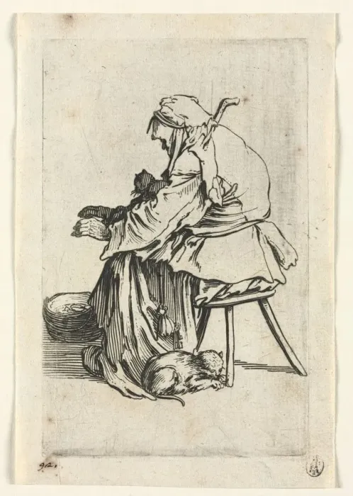 Framed Print : The Beggars: Old Woman and Cats, c. 1623. Creator: Jacques Callot (French, 1592-1635) Framed Print : The Beggars: Old Woman and Cats, c. 1623. Creator: Jacques Callot (French, 1592-1635)