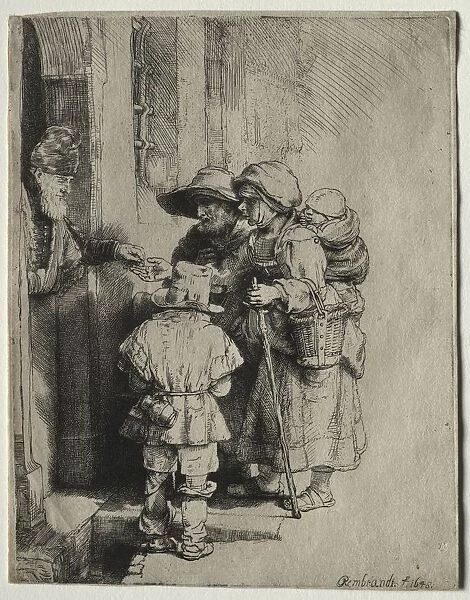 Beggars Receiving Alms at the Door of a House, 1648. Creator: Rembrandt van Rijn (Dutch