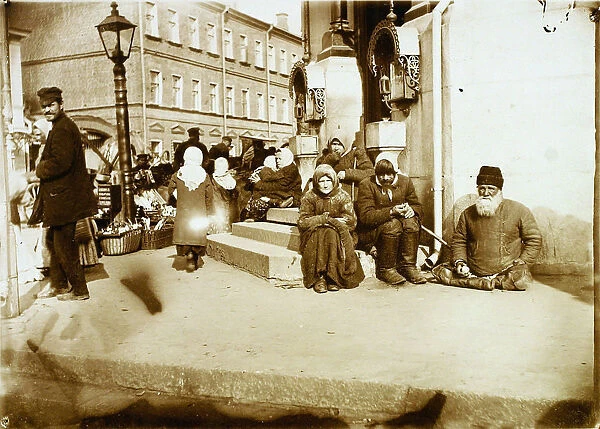 Beggars in front of the Valaam Monastery, Moscow, Russia, 1907