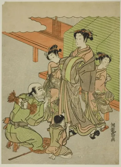 Framed Print : Begging for Alms, c. 1771. Creator: Isoda Koryusai Framed Print : Begging for Alms, c. 1771. Creator: Isoda Koryusai