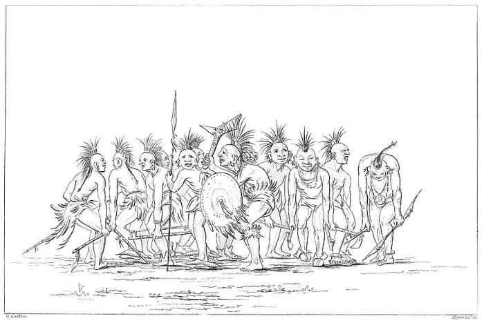 Framed Print : Begging dance, Sac and Fox, Rock Island, Upper Mississippi, 1841. Artist: Myers and Co Framed Print : Begging dance, Sac and Fox, Rock Island, Upper Mississippi, 1841. Artist: Myers and Co