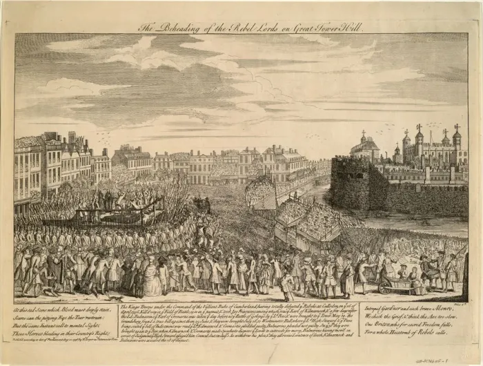 Framed Print : The Beheading of the Jacobite rebels at Tower Hill, 1746. Artist: Anonymous Framed Print : The Beheading of the Jacobite rebels at Tower Hill, 1746. Artist: Anonymous